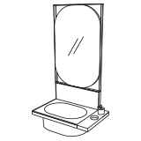 Washbasin with framework, mirror and side accessory holder bar rightleft